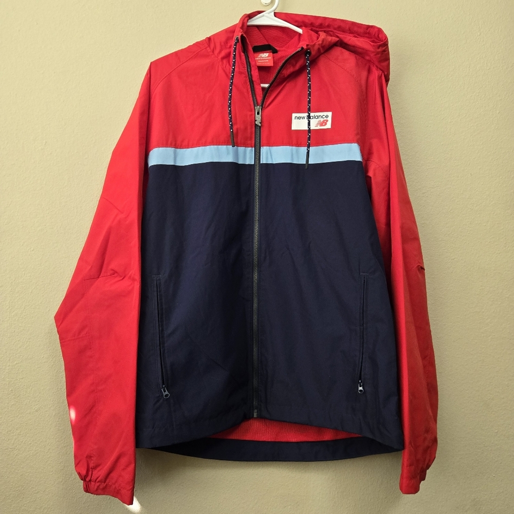 NEW BALANCE Colorblock Red Blue Hooded Windbreaker Size Medium